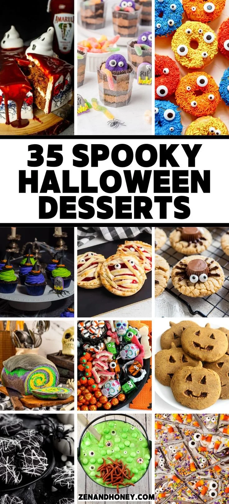 Collection of spooky Halloween dessert recipes with creative decorations.