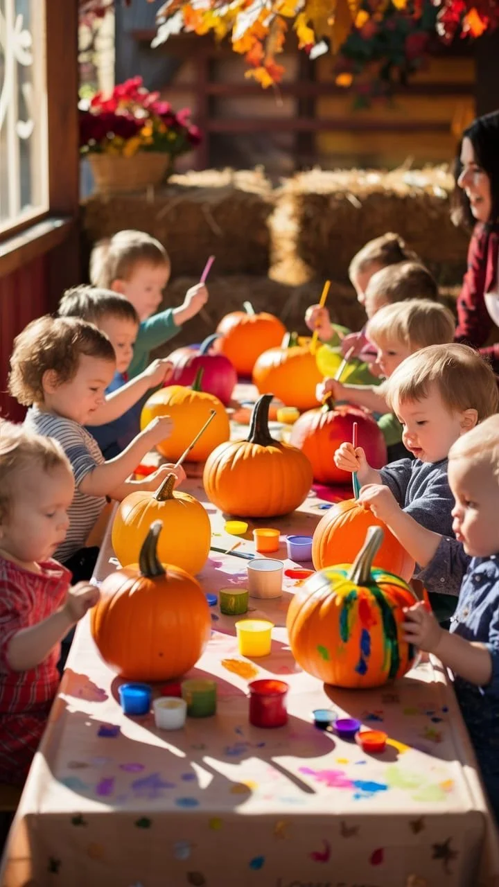 Cute Halloween themed birthday party setup for toddlers with decorations and treats.