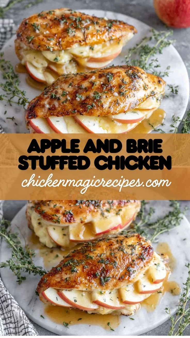Apple and brie stuffed chicken ready to serve on a plate