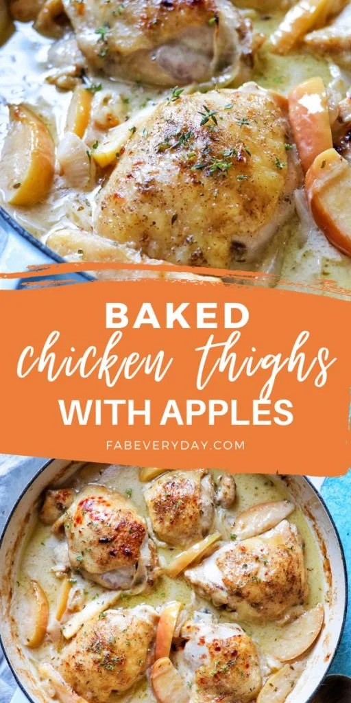 Baked chicken with apples served on a plate, a cozy fall meal idea.