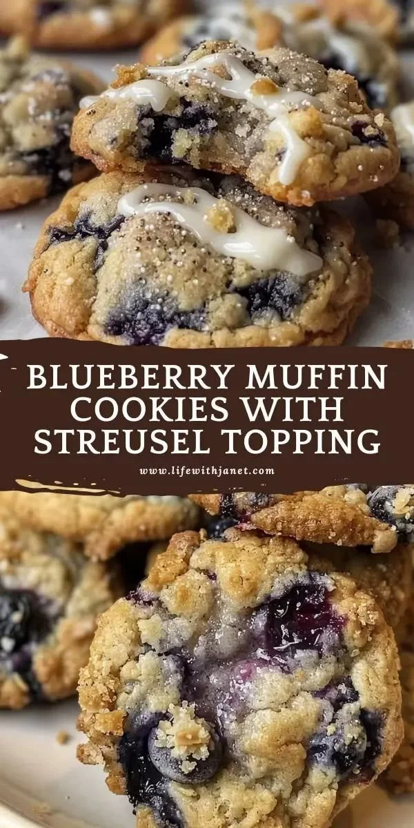Delicious blueberry muffin cookies with a crunchy streusel topping on a plate
