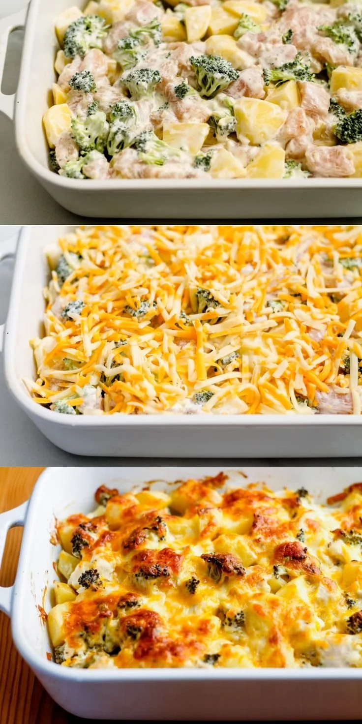 Delicious Chicken Broccoli Potato Casserole served on a plate.