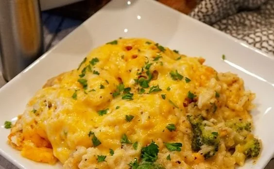 Delicious Chicken Broccoli Rice Casserole fresh out of the oven