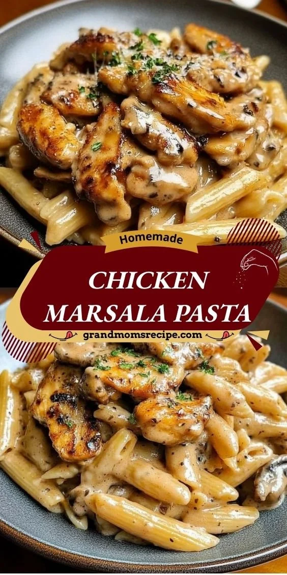 Chicken Marsala Pasta with tender chicken in rich Marsala sauce