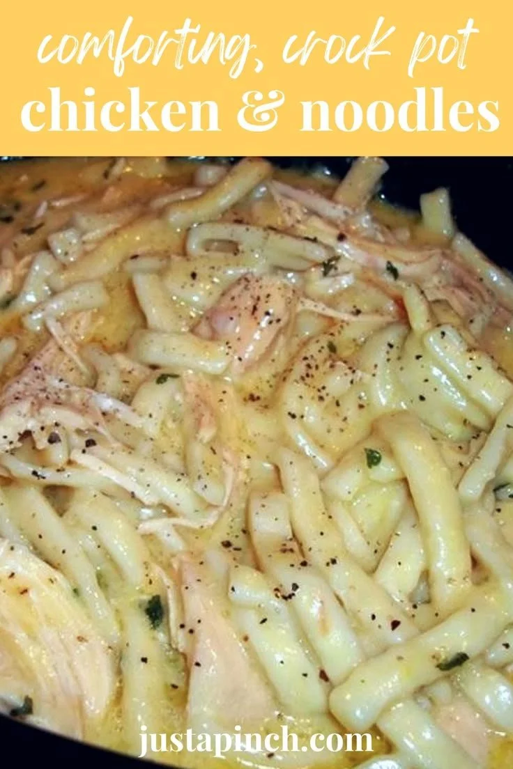Crock Pot chicken and noodles served in a bowl for a comforting meal.