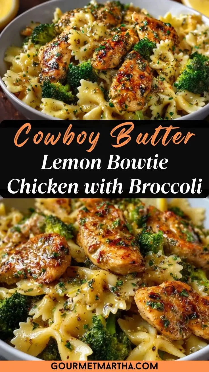 Cowboy Butter Lemon Bowtie Chicken with Broccoli pasta dish