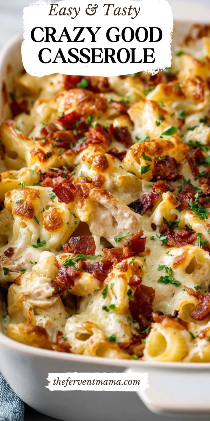 Delicious Crazy Good Casserole ready to serve with a golden topping