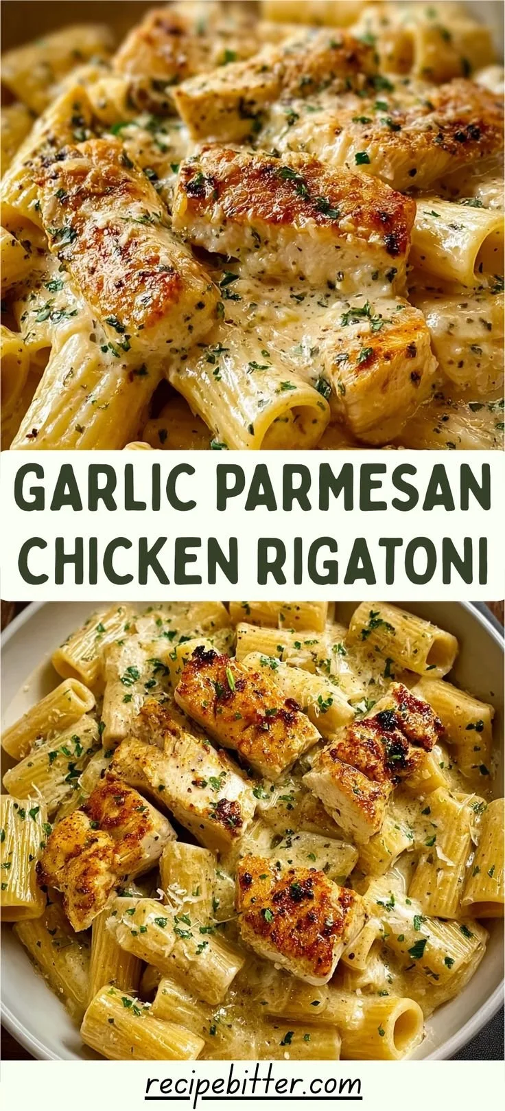 Creamy Garlic Parmesan Chicken Rigatoni dish served in a bowl