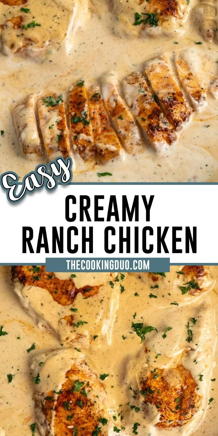 Creamy ranch chicken dish served with vegetables on a plate
