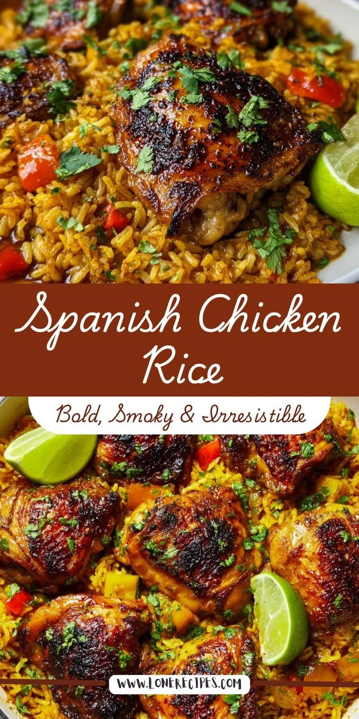 Crispy caramelized chicken thighs with turmeric rice and roasted peppers