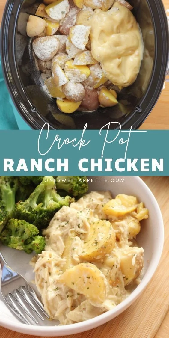 Delicious Crock Pot Ranch Chicken served with fresh veggies on a plate.