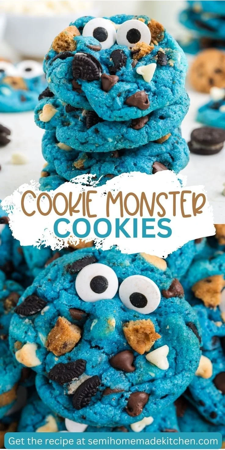 Cute Cookie Monster cookies decorated with frosting for a fun treat