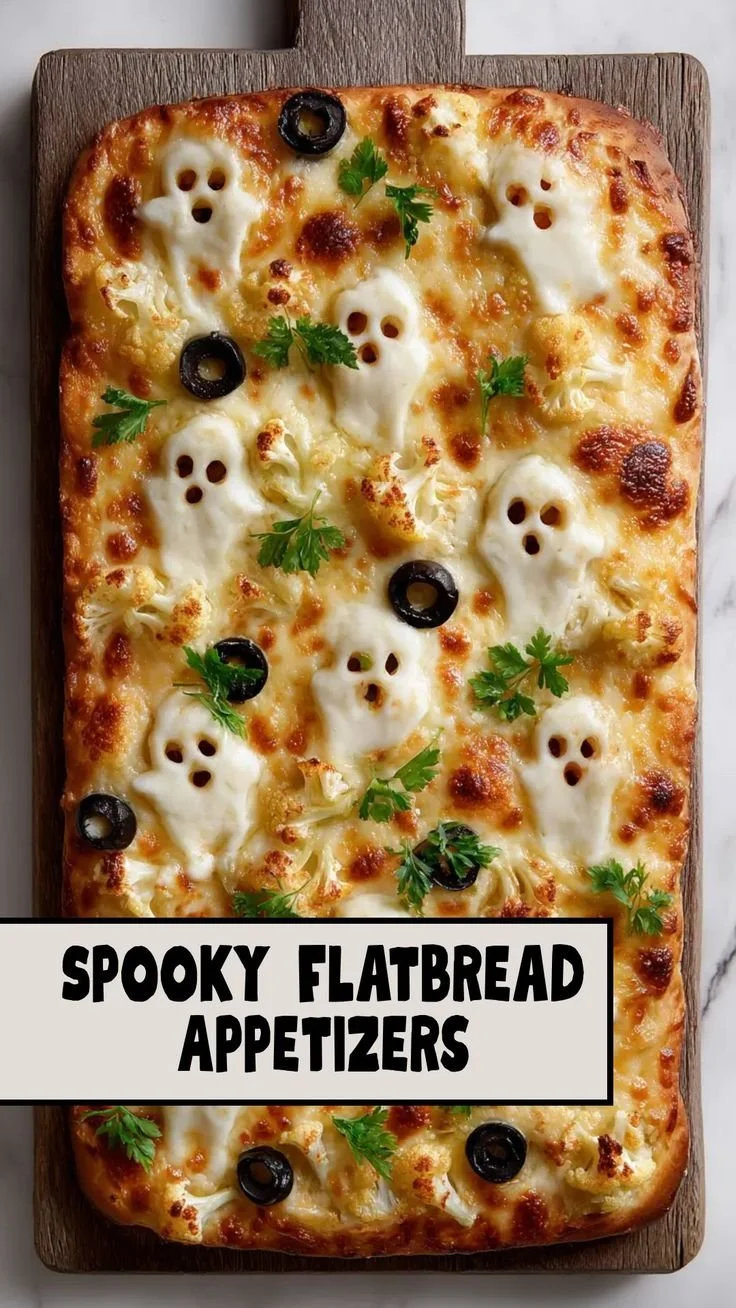 Flatbread appetizers decorated for Halloween