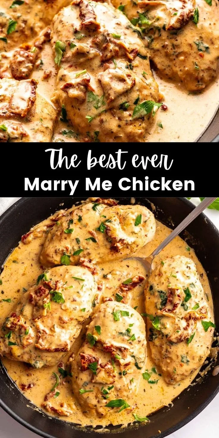 Delicious Marry Me Chicken served on a plate with herbs and creamy sauce