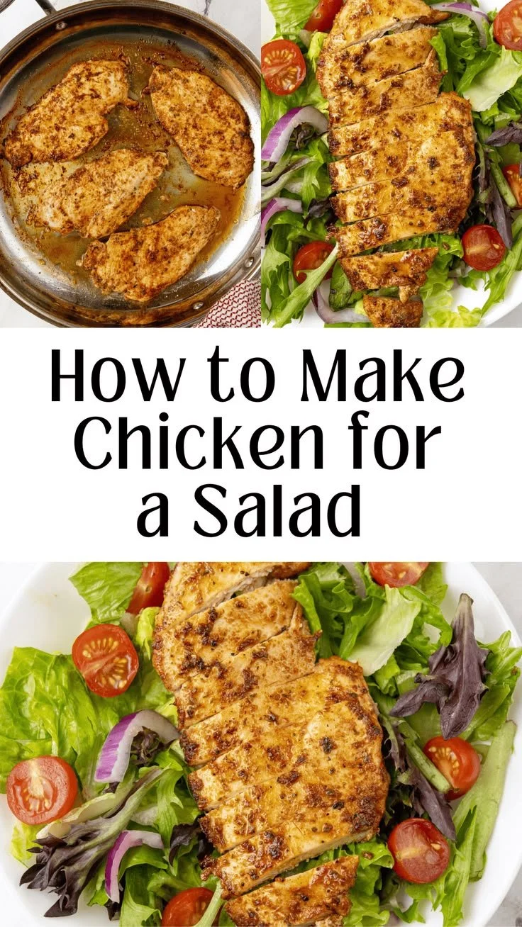 Plate of easy seasoned chicken pieces ready to be added to salads