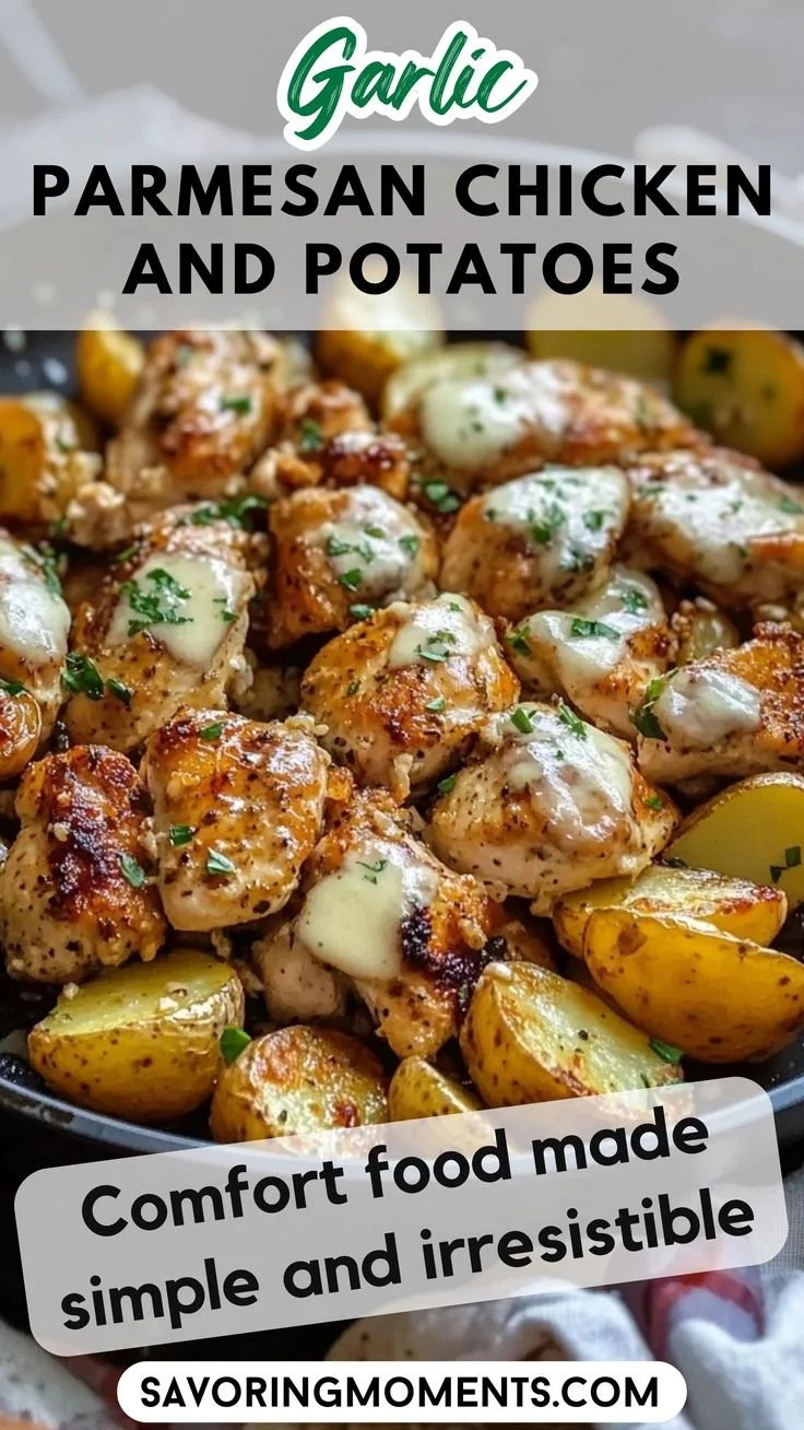 Garlic Parmesan Chicken served with roasted potatoes, a delicious meal