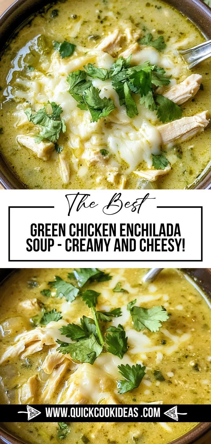 Creamy green chicken enchilada soup in a bowl with toppings
