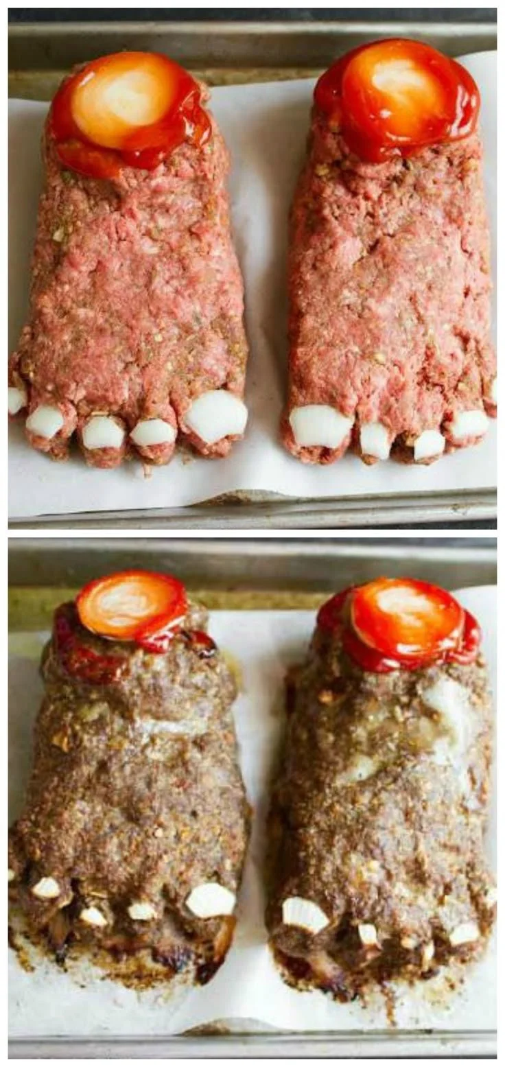 Halloween Feet Loaf - a creepy meatloaf shaped like feet for Halloween dinner