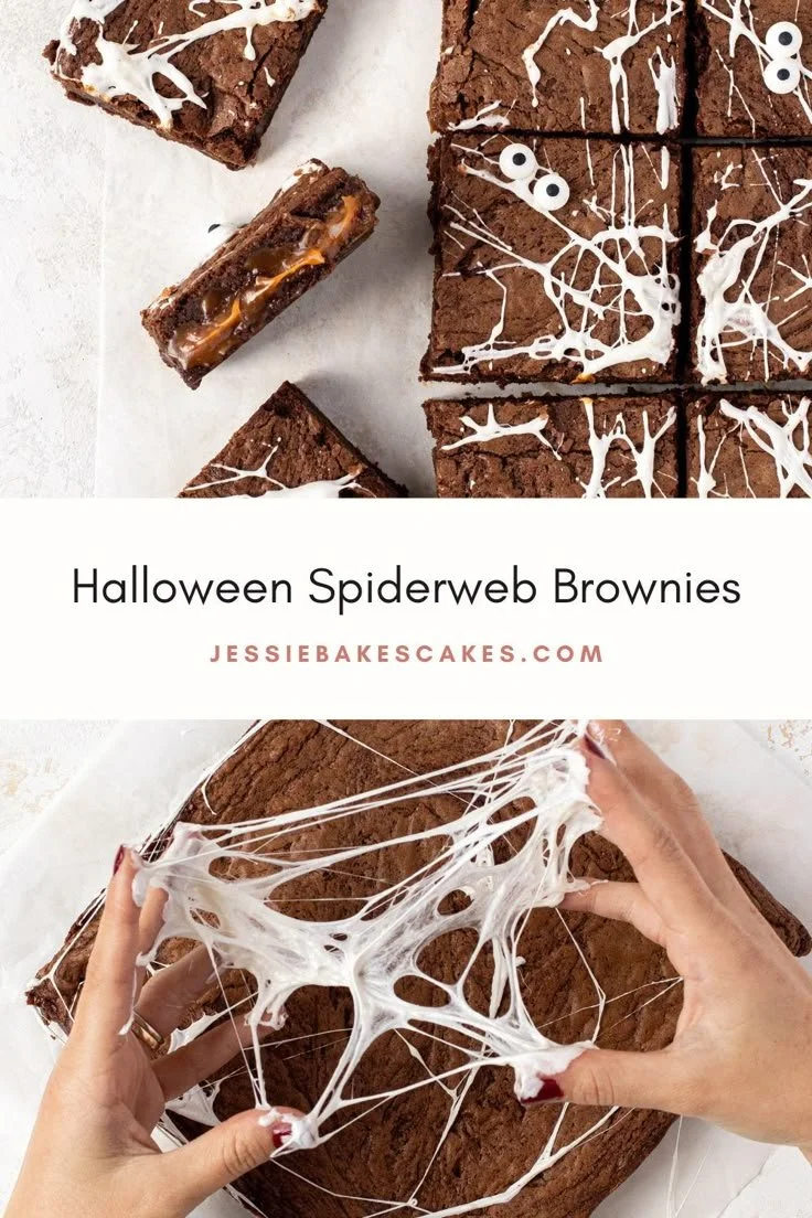 Halloween Spiderweb Brownies with chocolate and white icing