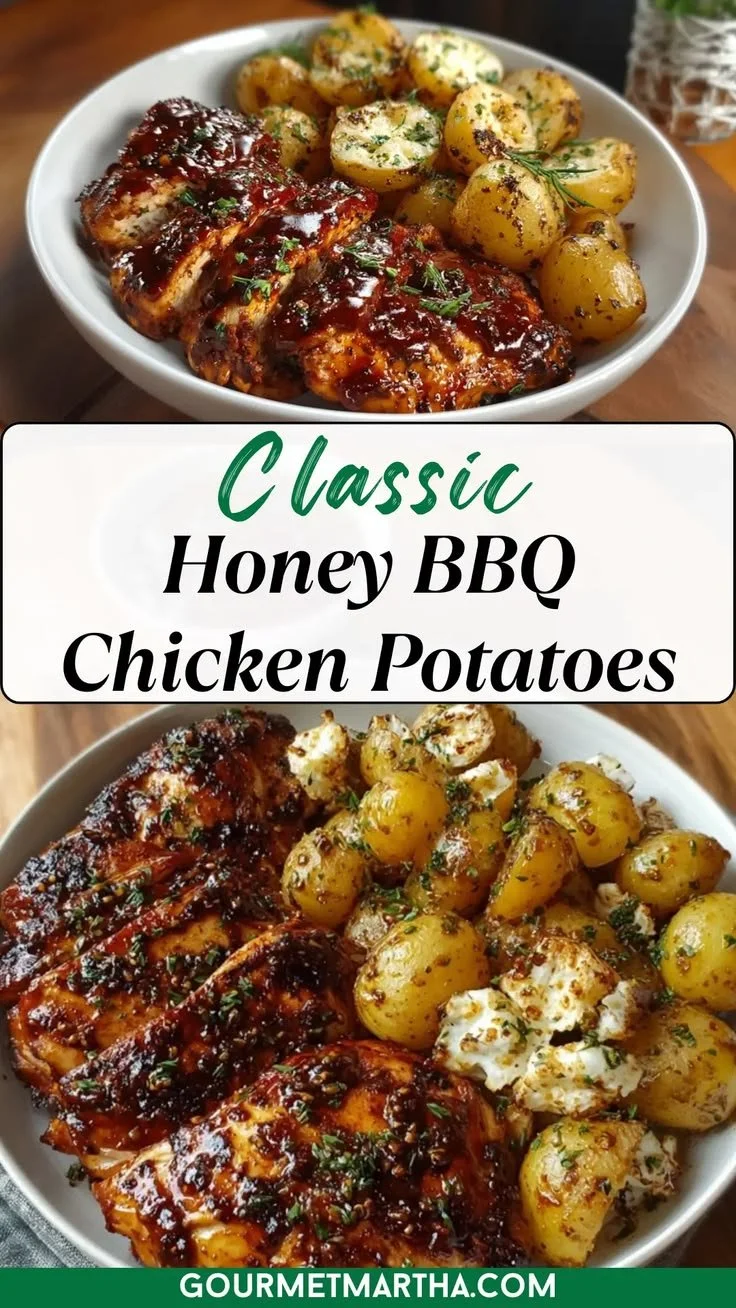 Honey BBQ Chicken and Potatoes dinner served on a plate