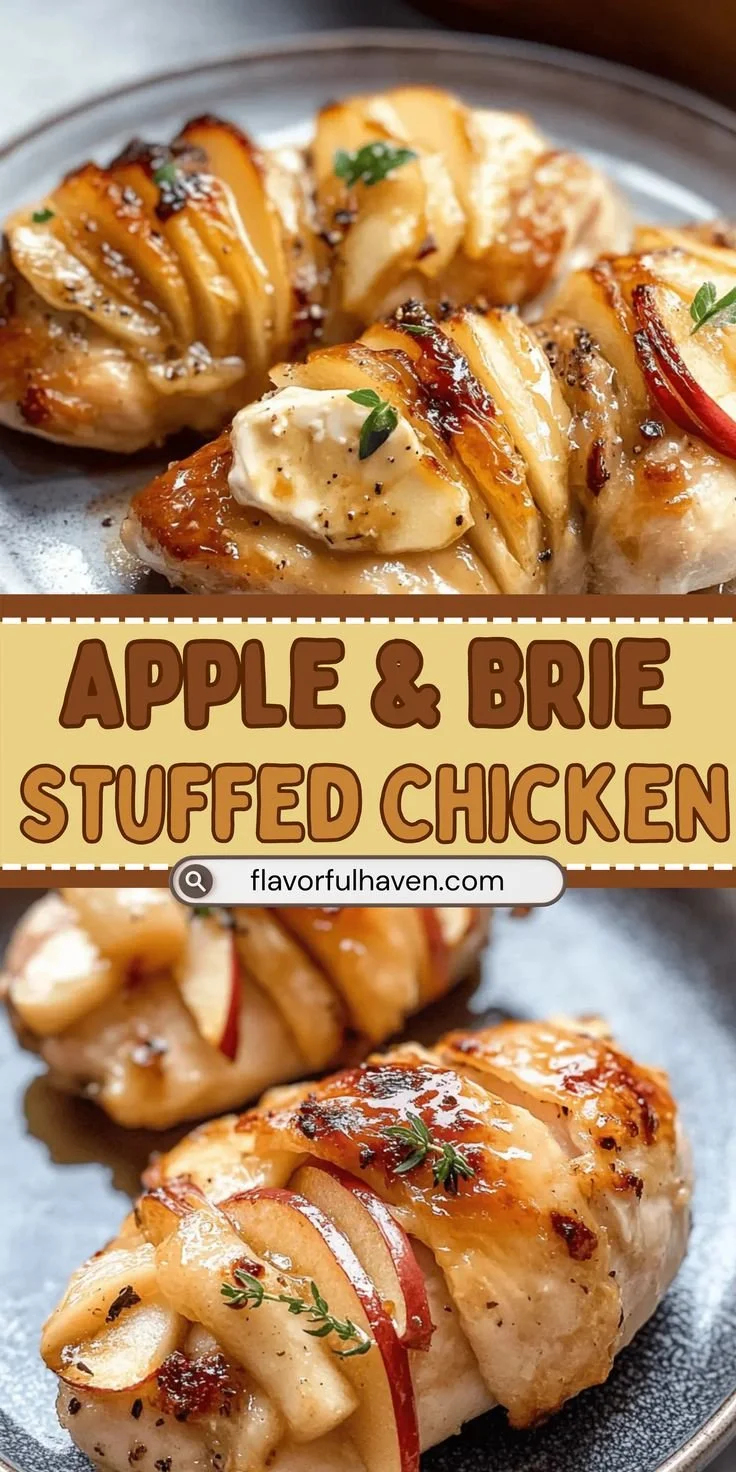 Maple-glazed chicken stuffed with apples and brie, plated elegantly.