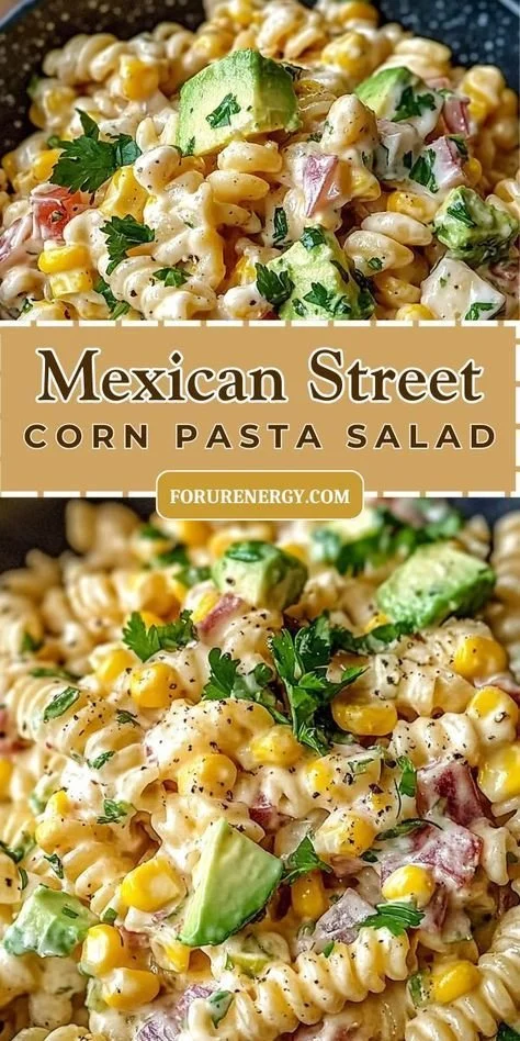 Bowl of vibrant Mexican Street Corn Pasta Salad with fresh ingredients