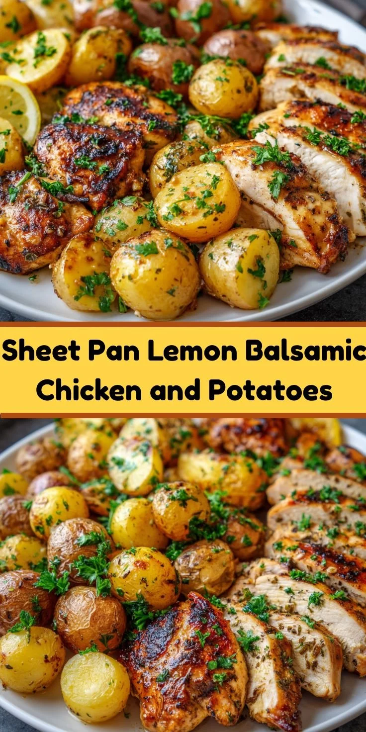 One-Pan Lemon Balsamic Chicken with Potatoes on a dinner plate