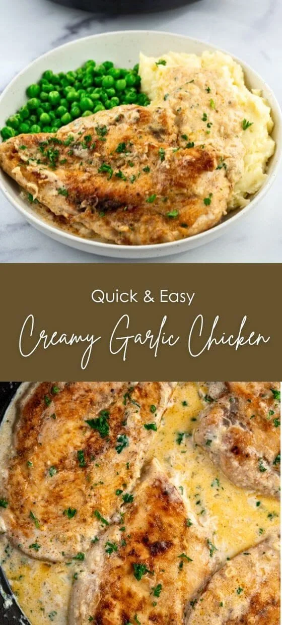 Quick and easy creamy garlic chicken dish served on a plate