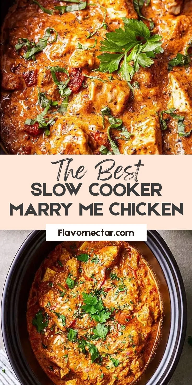 Delicious Simple Slow Cooker Marry Me Chicken served with herbs and cream sauce