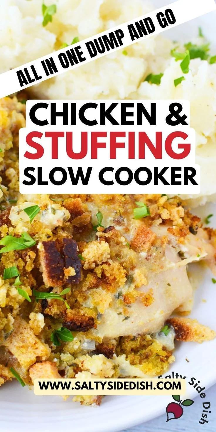 Slow cooker chicken dish with dressing made from boxed stuffing