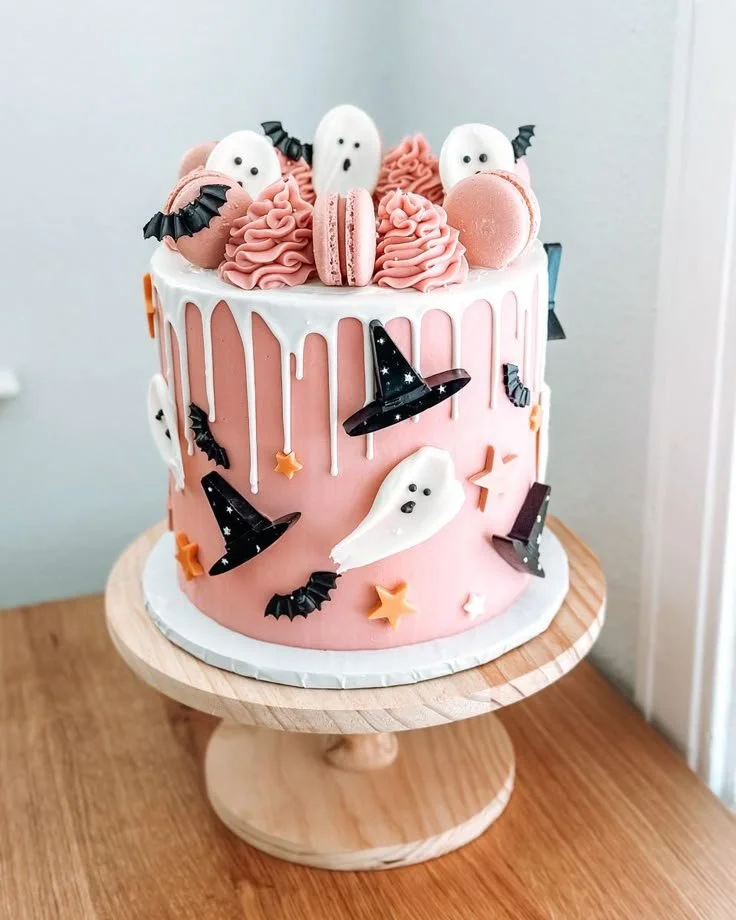 Delicious spooky cake decorated for Halloween with eerie designs.