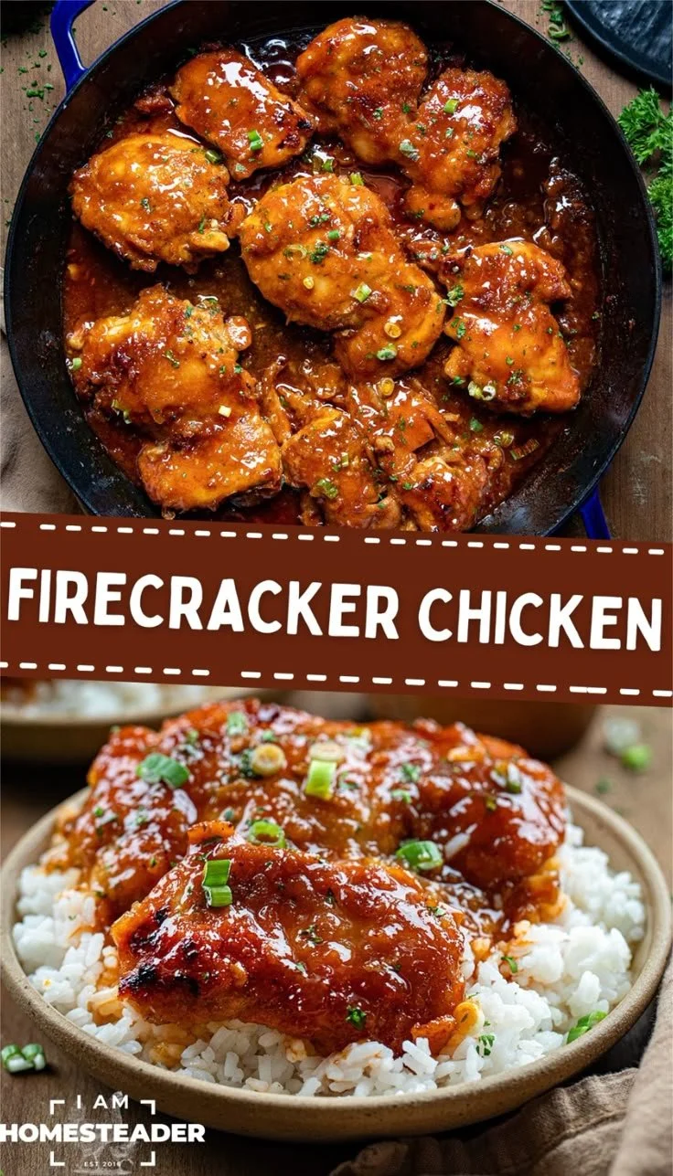Delicious Firecracker Chicken served on a plate garnished with herbs